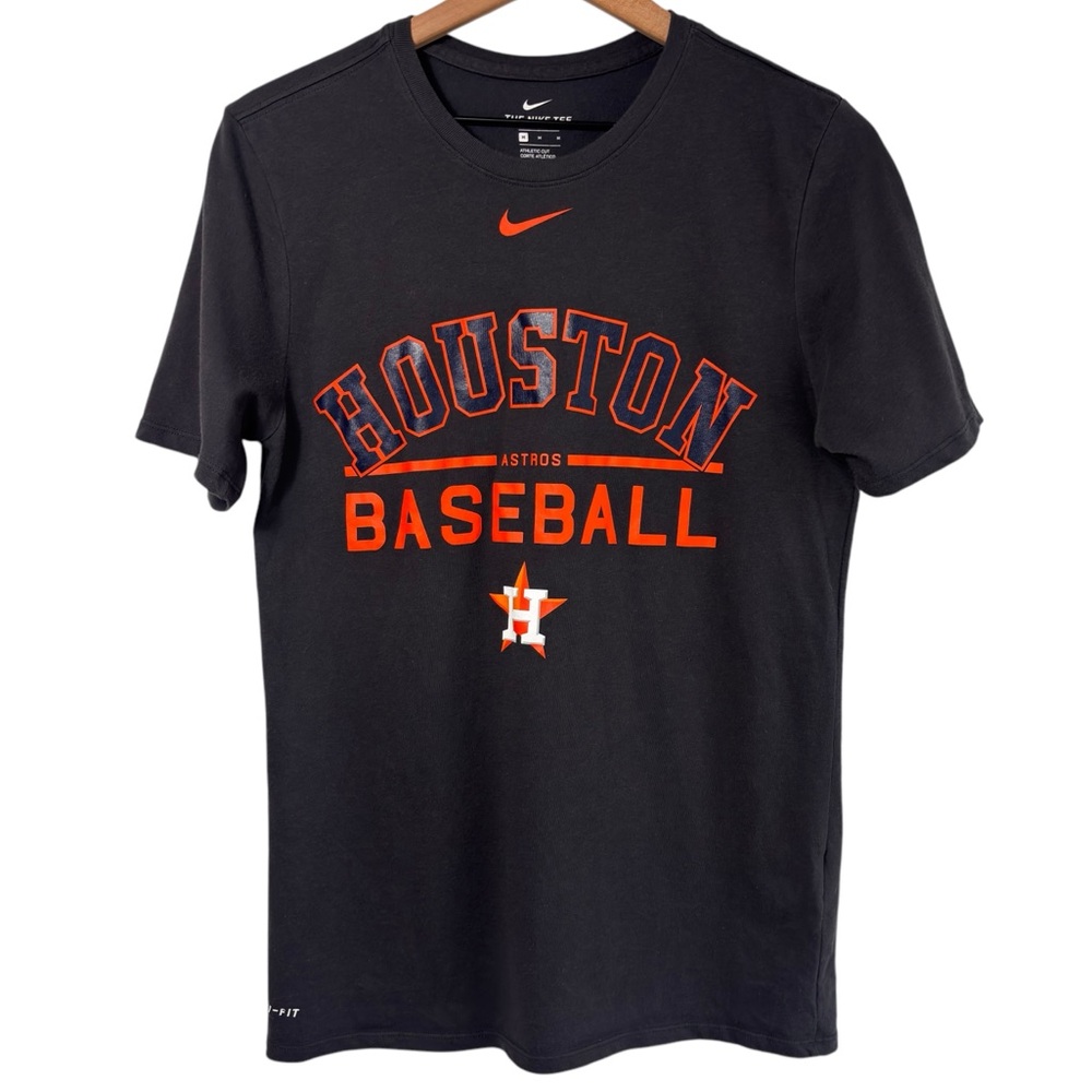 NIKE DRI-FIT HOUSTON ASTROS BASEBALL GREY ORANGE SHORT SLEEVE SHIRT MEDIUM